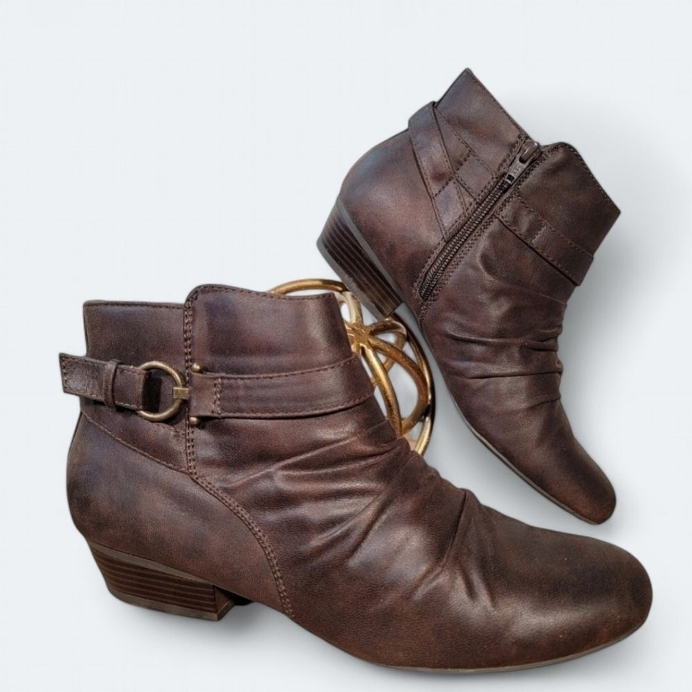 Kim Rogers Teree Brown Ankle Booties Size 8.5 M - Ruched Faux Leather